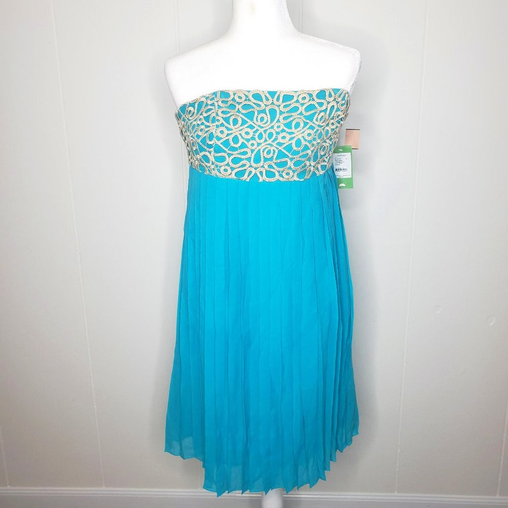 LILLY PULITZER SEA BLUE JILLIE CHIFFON STRAPLESS DRESS Woman's SIZE 10